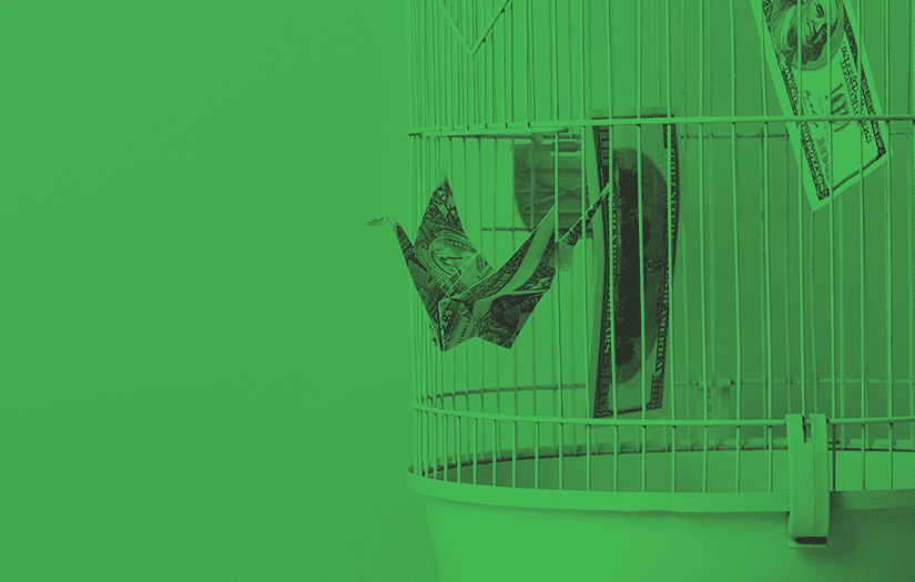 Uma cédula em formato de pássaro saindo de sua jaula