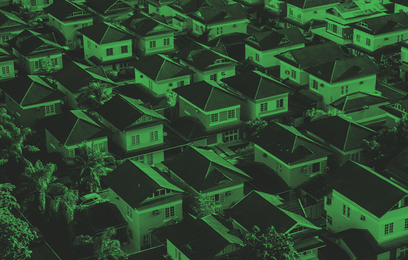 vista de drone de um bairro com diversas casas similares